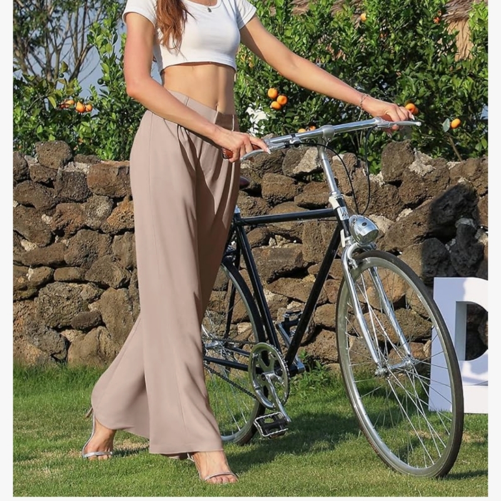 Wide-Leg High-Waist Trousers - Beige